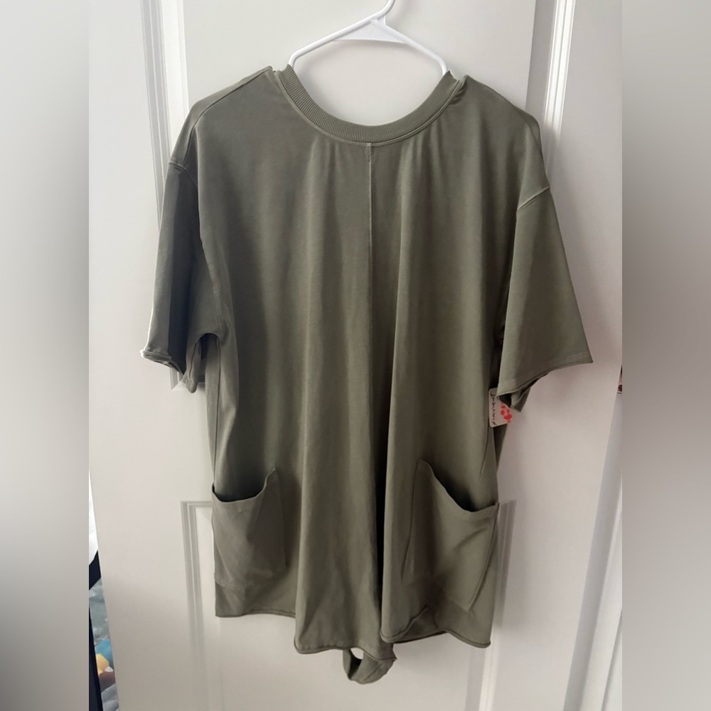 Free People Olive Green Pocket Tunic Tee